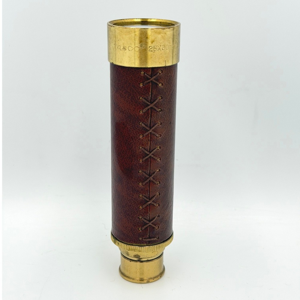 Tasco 25x30mm Brass Spyglass Monocular Leather Wrap Japan Collapsible